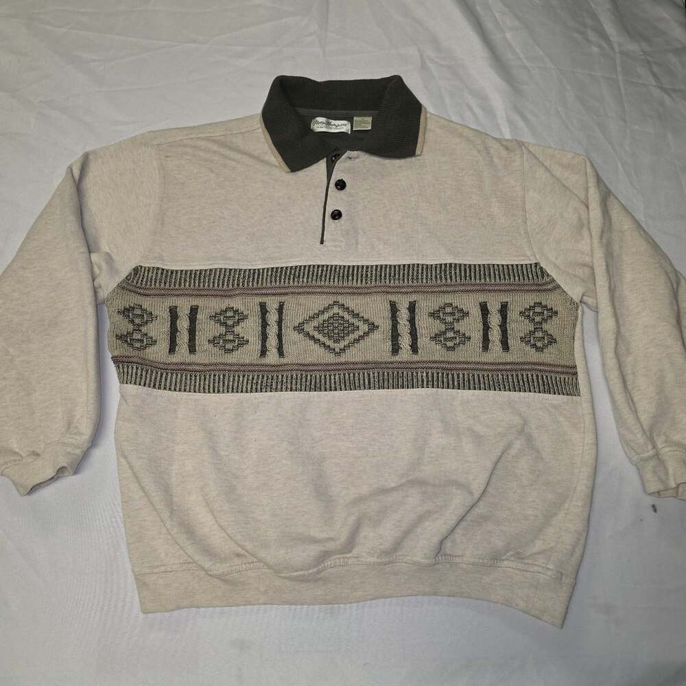 Vintage Norm Thompson Aztec Pattern Quarter Button Polo Sweatshirt Size M